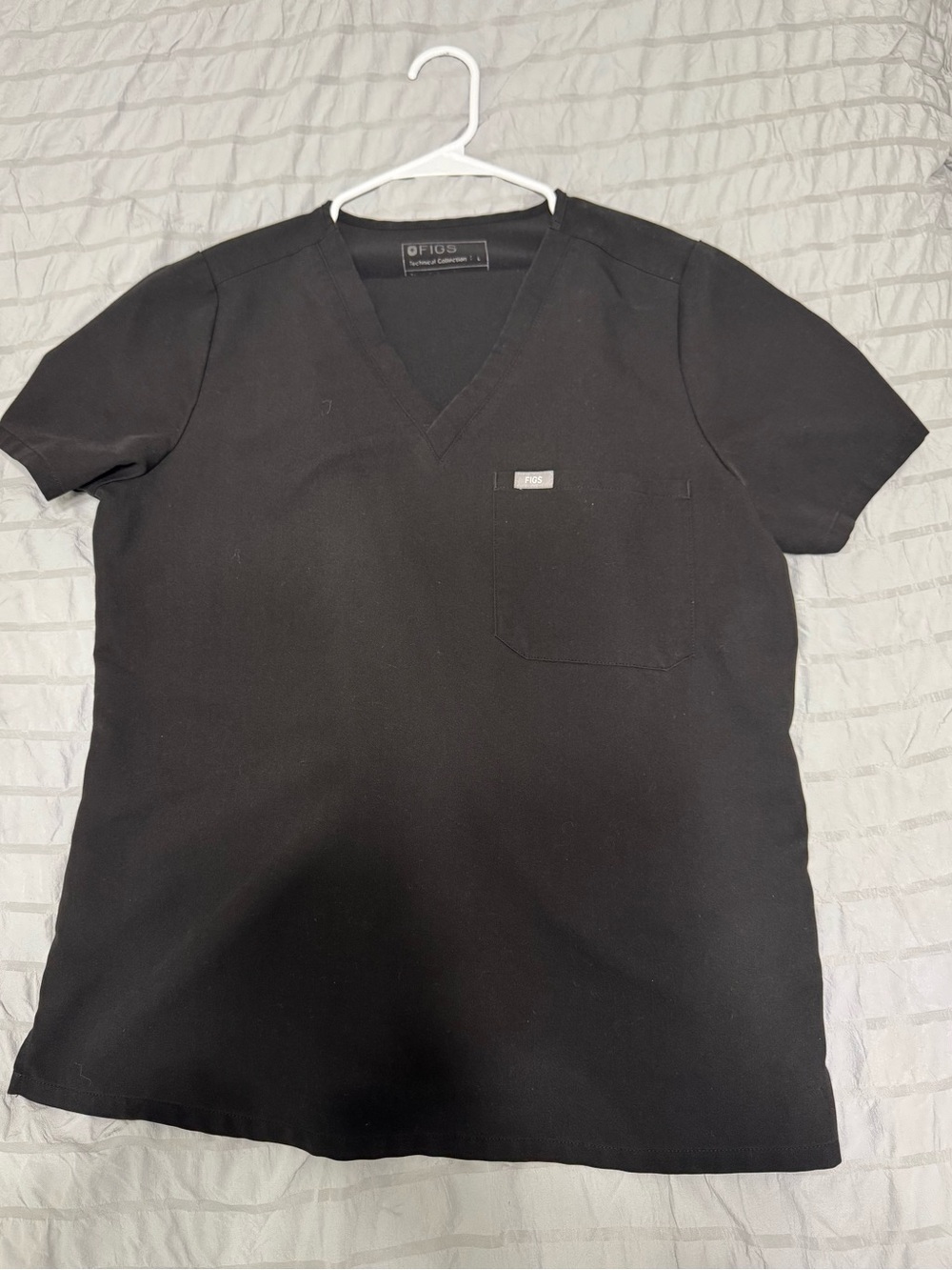 Figs Black V-Neck Scrub Top with Chest Pocket